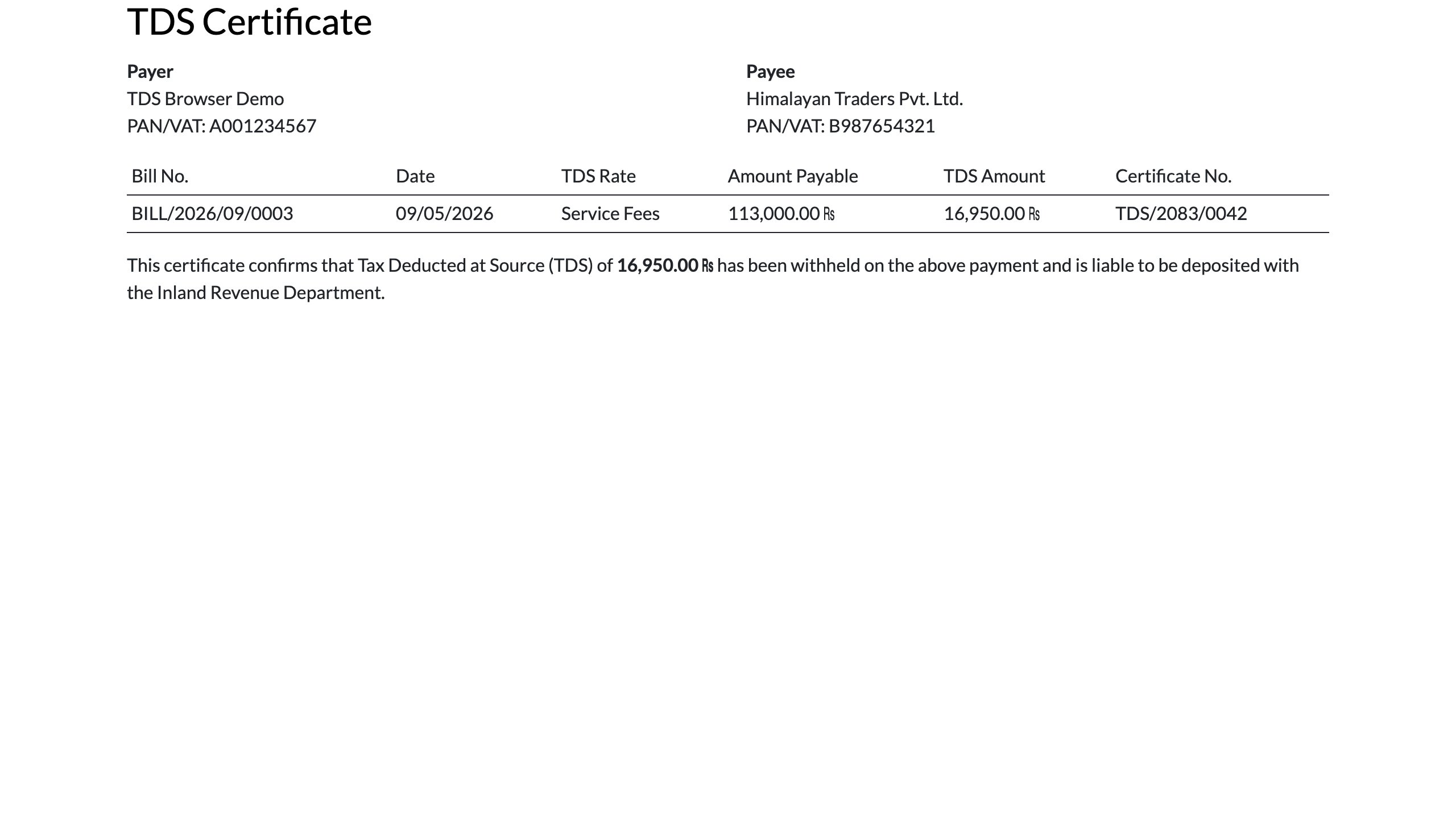 TDS certificate report