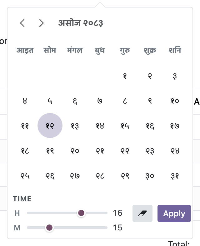 Datetime picker with Bikram Sambat calendar and time sliders